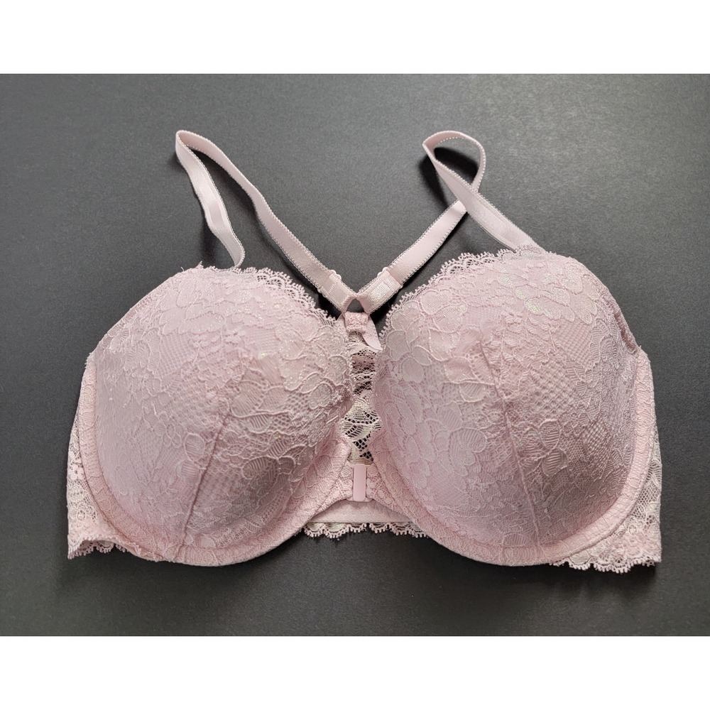 Victoria's Secret Dream Angels Push Up Bra Pale Pink Shine Lace Front Close 34DD